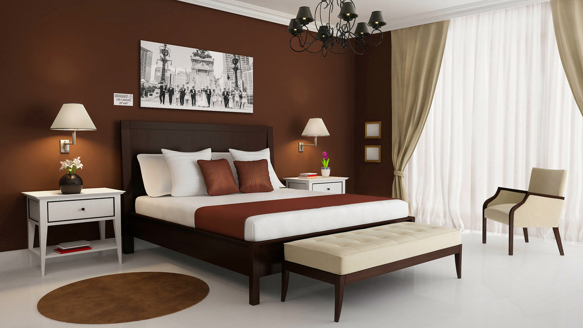 Цвет Dulux 50YR 09/244 (кофейно-коричневый) в интерьере спальни (фото)