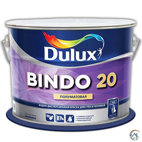 Dulux Bindo 20 BW, полуматовая краска для стен и потолков