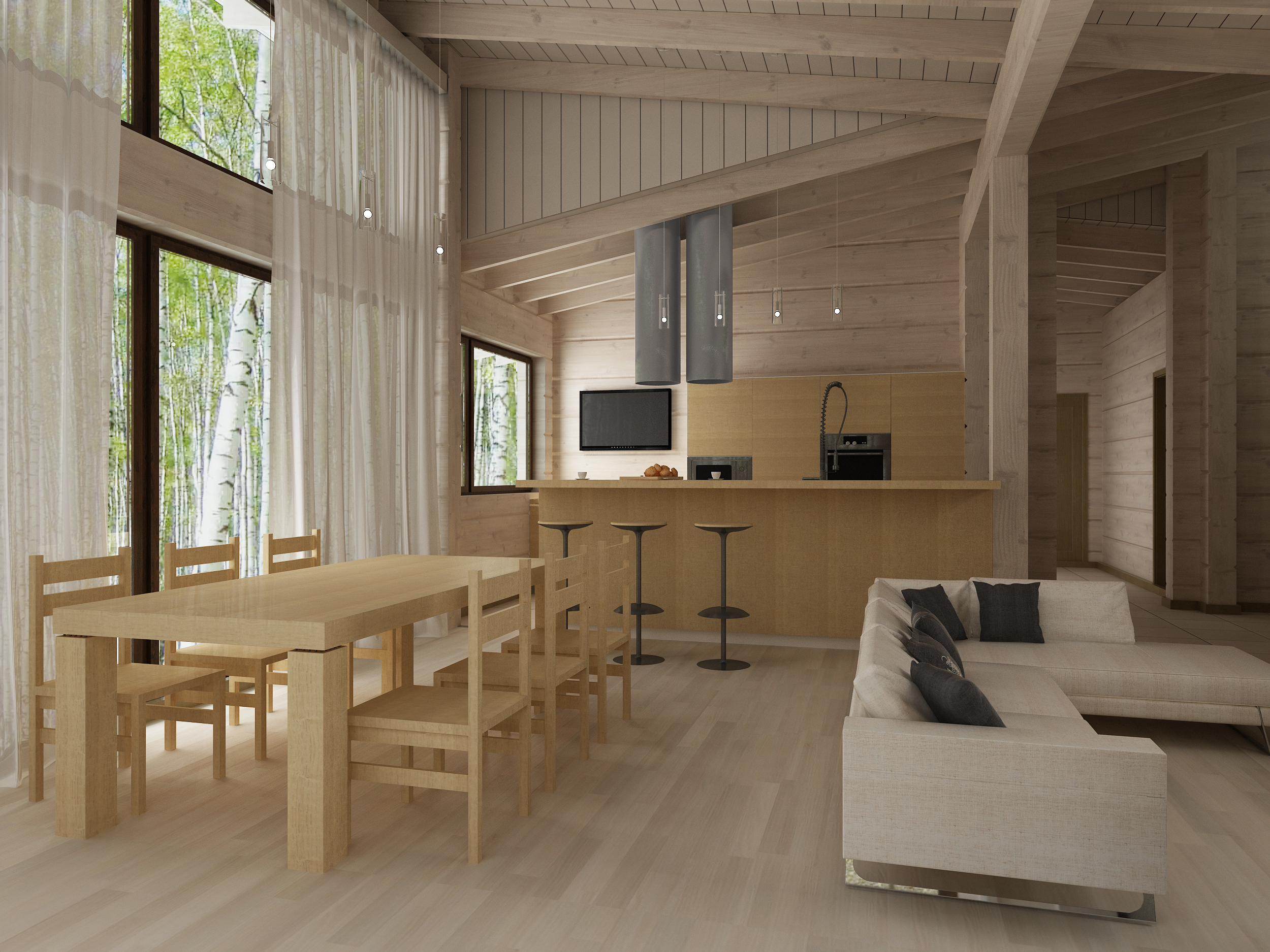 Фото интерьера деревянного дома, покрашенного Пинотекс Интерьер, 514 Прибрежно-серый