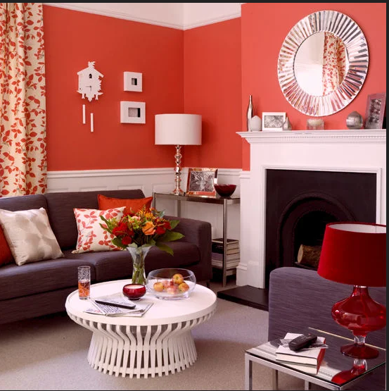 Цвет Dulux 30YR 21/505 (красный) в интерьере гостиной (фото)