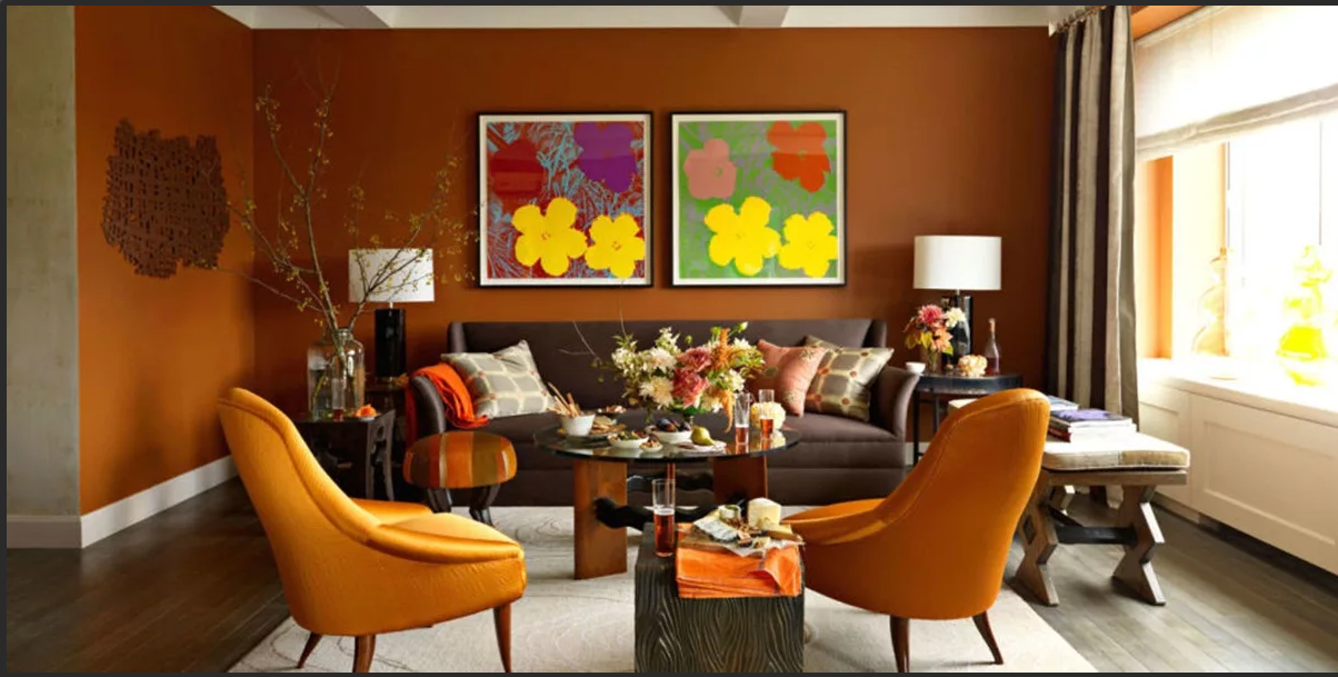 Цвет Dulux 80YR 35/383 (желто-коричневый) в интерьере гостиной (фото)