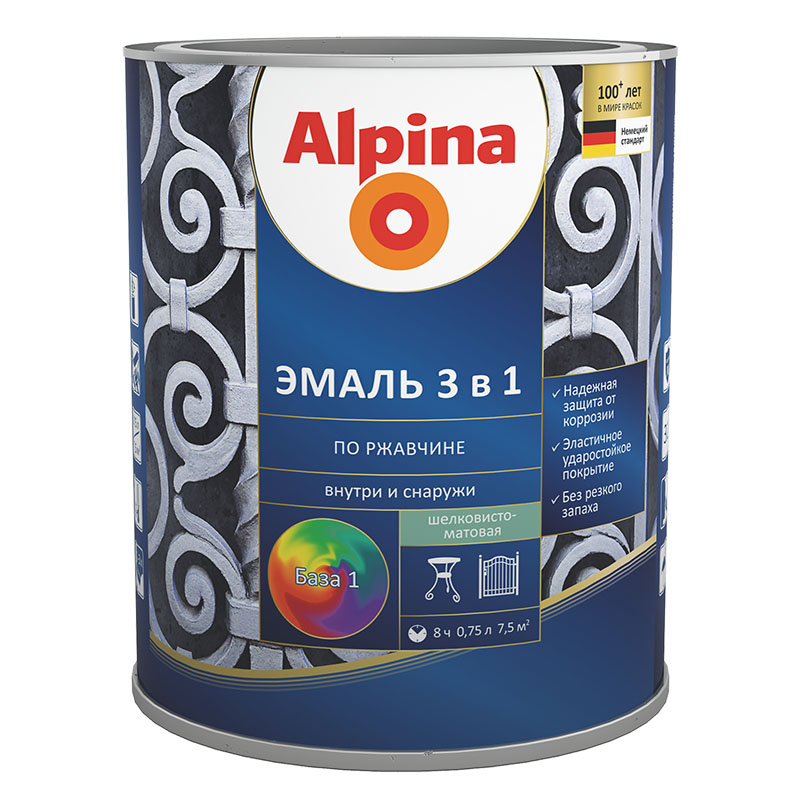 Альпина, эмаль алкидно-уретановая по ржавчине, 2,5л