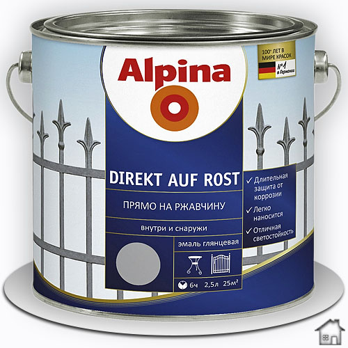 Alpina Direkt auf Rost, гладкая краска по металлу и ржавчине, 2,5 л