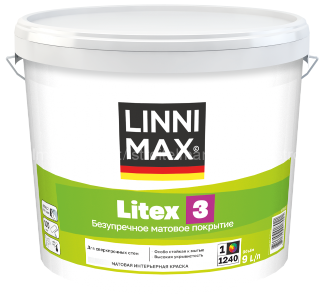 LINNIMAX Litex 3 (ЛИННИМАКС Литекс 3) база 1, латексная интерьерная краска 9л