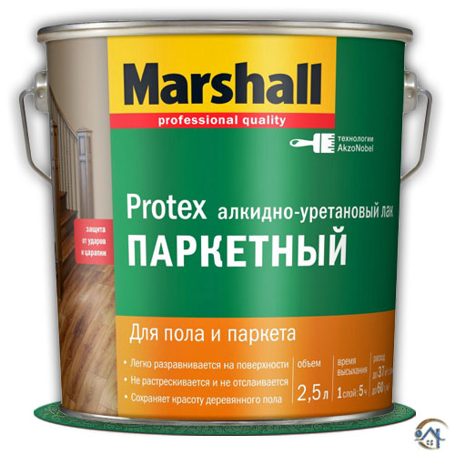 Marshall Protex, лак паркетный глянцевый алкидно-уретановый, 2,5 л.