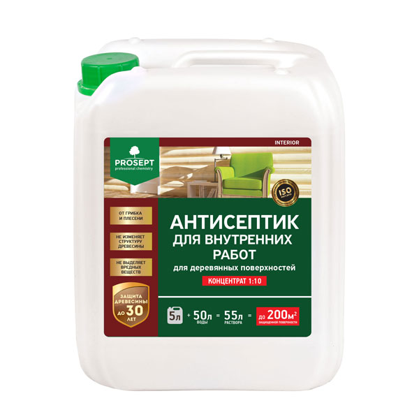Prosept Interior, антисептик интерьерный по дереву (1:10), 5 л.