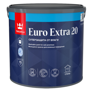 Tikkurila Euro Extra 20 A (Евро Экстра 20) полуматовая краска для стен и потолков в помещениях с повышенной влажностью, 2,7 л.