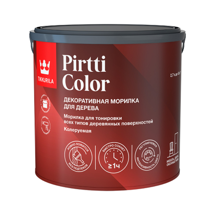TIKKIVALA(TIKKURILA) PIRTTI COLOR / ТИККИВАЛА ПИРТТИ КОЛОР морилка декоративная для дерева, колеруемая, 2,7л