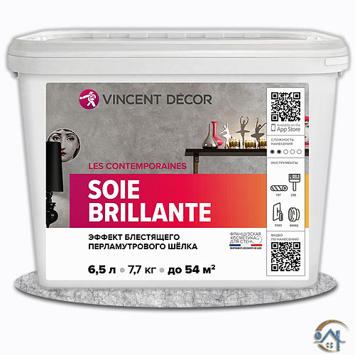 Vincent Decor Soie Brilliante, 4,5 л, декоративное покрытие с эффектом шелка.